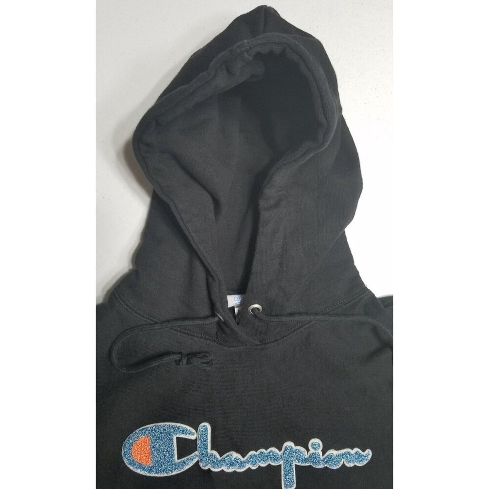 Champion Big Logo Reverse Weave Black Hoodie Hooded Sweatshirt Women's Small - Picture 3 of 14